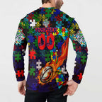 New Zealand Warriors Autism Awareness Button Sweatshirt Puzzle Flames Rugby Ball