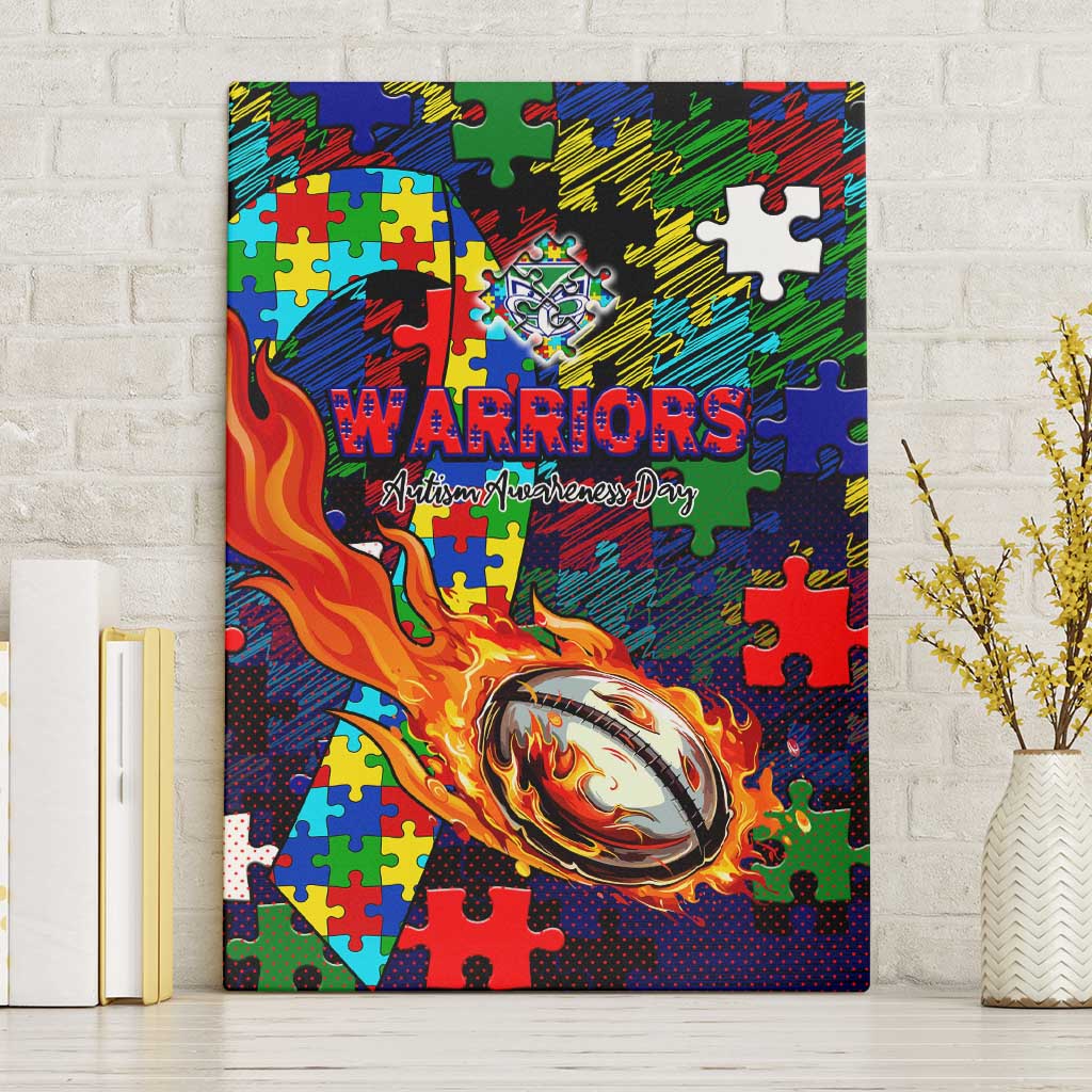 New Zealand Warriors Autism Awareness Canvas Wall Art Puzzle Flames Rugby Ball