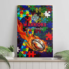 New Zealand Warriors Autism Awareness Canvas Wall Art Puzzle Flames Rugby Ball