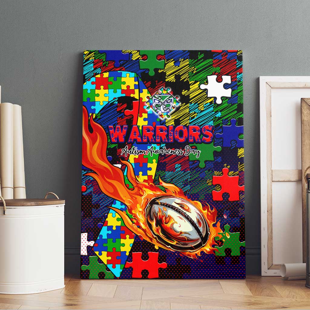 New Zealand Warriors Autism Awareness Canvas Wall Art Puzzle Flames Rugby Ball