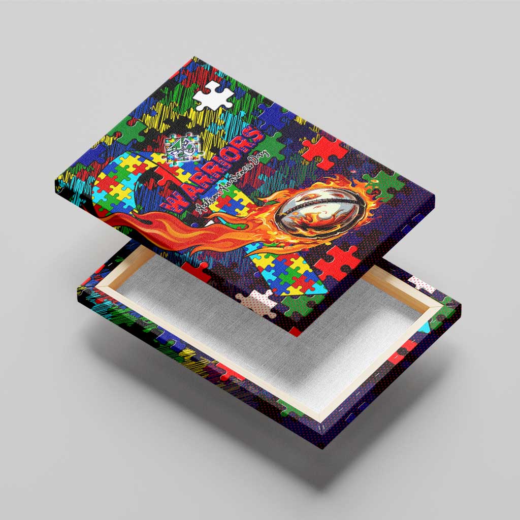 New Zealand Warriors Autism Awareness Canvas Wall Art Puzzle Flames Rugby Ball