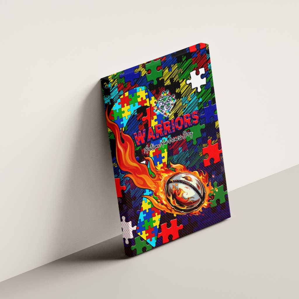 New Zealand Warriors Autism Awareness Canvas Wall Art Puzzle Flames Rugby Ball