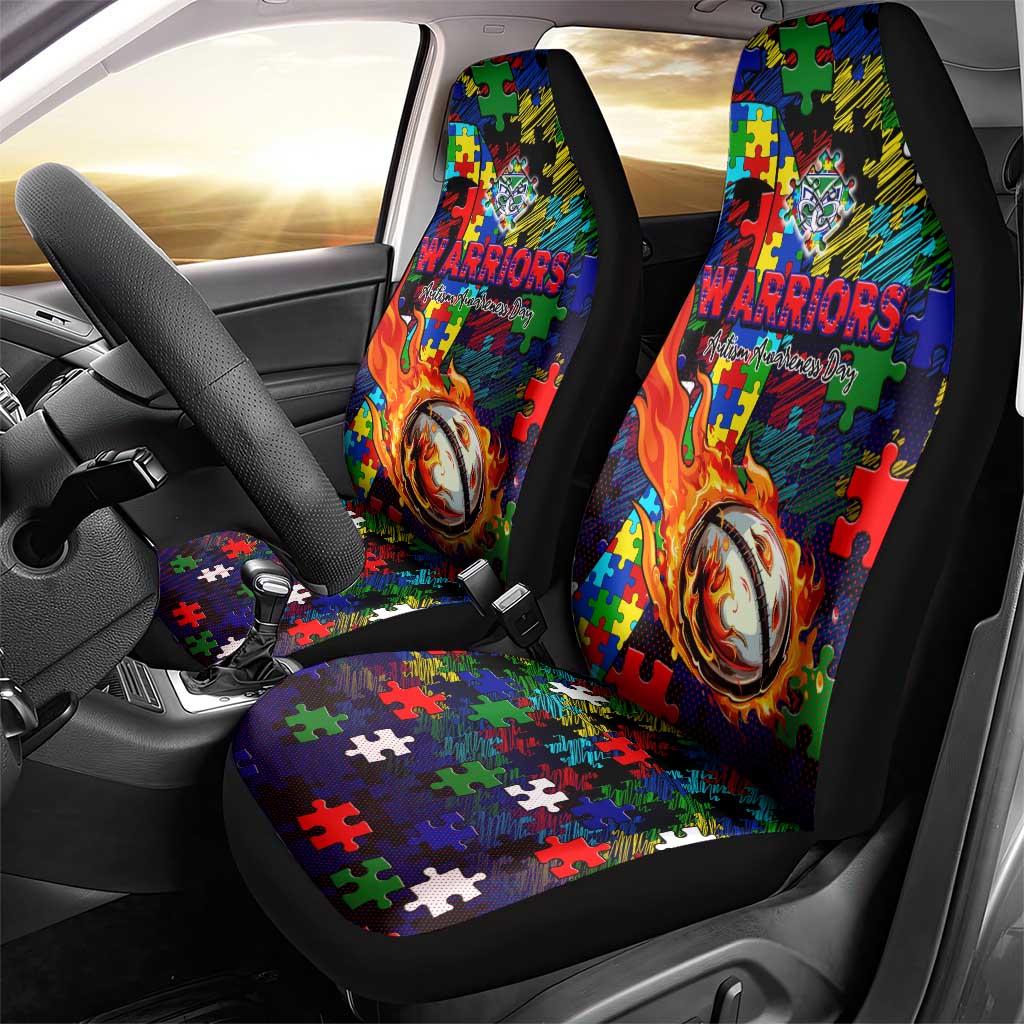 New Zealand Warriors Autism Awareness Car Seat Cover Puzzle Flames Rugby Ball