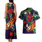 New Zealand Warriors Autism Awareness Couples Matching Tank Maxi Dress and Hawaiian Shirt Puzzle Flames Rugby Ball