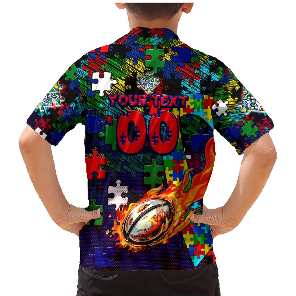 New Zealand Warriors Autism Awareness Family Matching Mermaid Dress and Hawaiian Shirt Puzzle Flames Rugby Ball