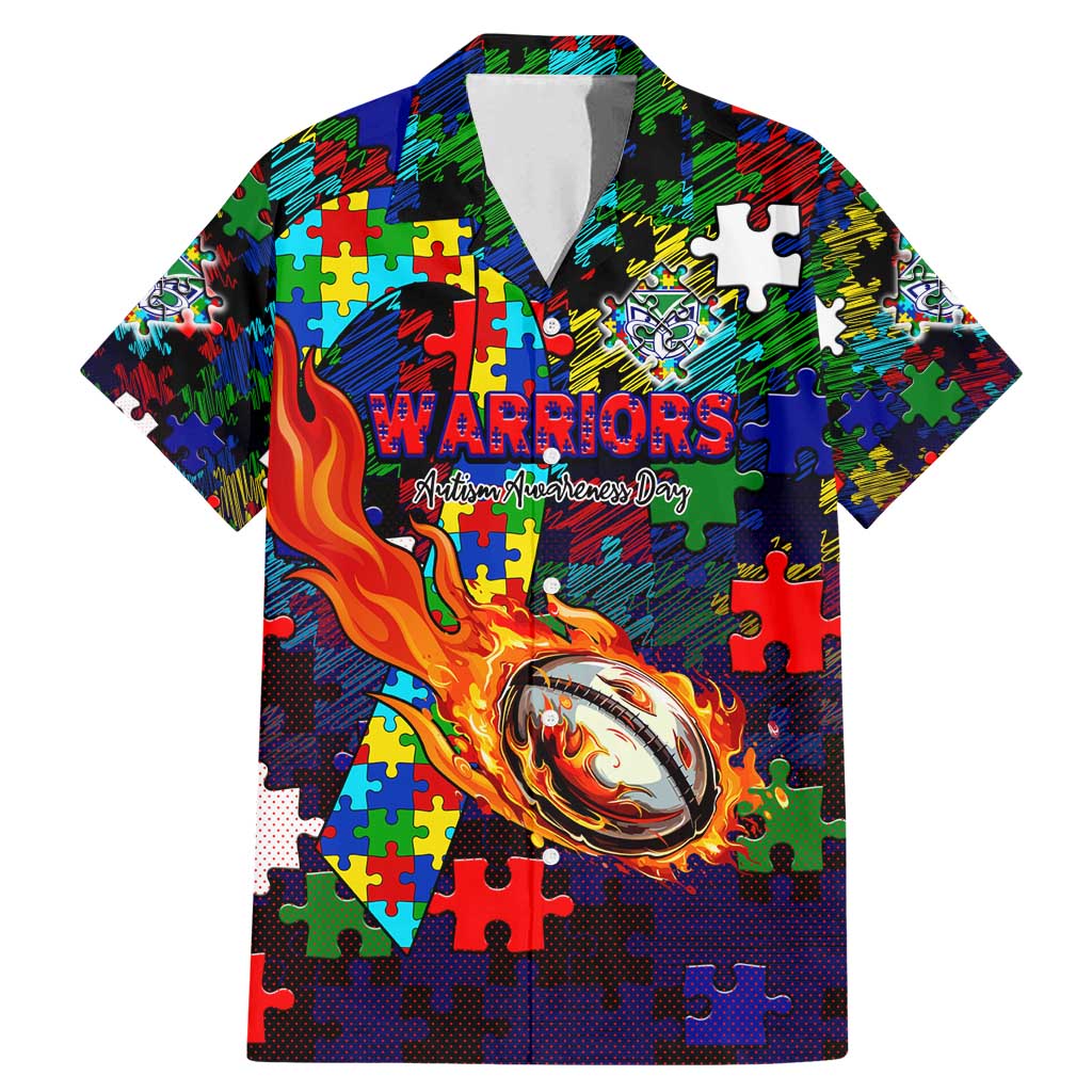 New Zealand Warriors Autism Awareness Family Matching Mermaid Dress and Hawaiian Shirt Puzzle Flames Rugby Ball