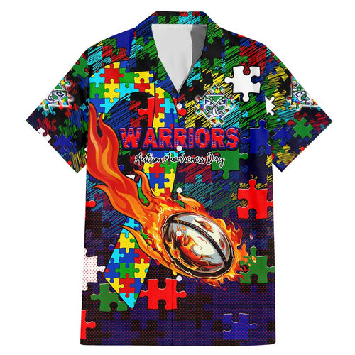 New Zealand Warriors Autism Awareness Family Matching Mermaid Dress and Hawaiian Shirt Puzzle Flames Rugby Ball