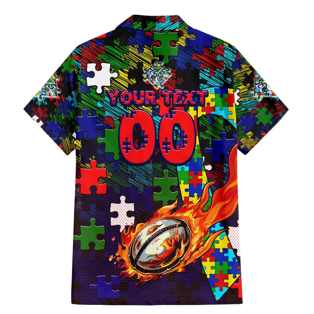 New Zealand Warriors Autism Awareness Family Matching Mermaid Dress and Hawaiian Shirt Puzzle Flames Rugby Ball