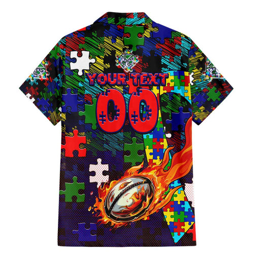 New Zealand Warriors Autism Awareness Family Matching Mermaid Dress and Hawaiian Shirt Puzzle Flames Rugby Ball
