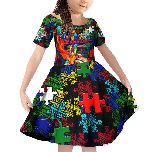 New Zealand Warriors Autism Awareness Family Matching Off Shoulder Short Dress and Hawaiian Shirt Puzzle Flames Rugby Ball