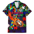 New Zealand Warriors Autism Awareness Family Matching Puletasi and Hawaiian Shirt Puzzle Flames Rugby Ball