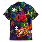 New Zealand Warriors Autism Awareness Family Matching Puletasi and Hawaiian Shirt Puzzle Flames Rugby Ball