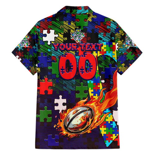 New Zealand Warriors Autism Awareness Family Matching Summer Maxi Dress and Hawaiian Shirt Puzzle Flames Rugby Ball