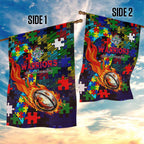 New Zealand Warriors Autism Awareness Garden Flag Puzzle Flames Rugby Ball