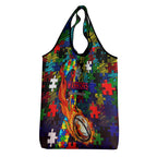 New Zealand Warriors Autism Awareness Grocery Bag Puzzle Flames Rugby Ball