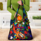 New Zealand Warriors Autism Awareness Grocery Bag Puzzle Flames Rugby Ball