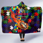 New Zealand Warriors Autism Awareness Hooded Blanket Puzzle Flames Rugby Ball