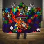 New Zealand Warriors Autism Awareness Hooded Blanket Puzzle Flames Rugby Ball