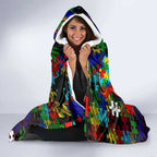 New Zealand Warriors Autism Awareness Hooded Blanket Puzzle Flames Rugby Ball