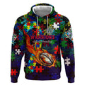 New Zealand Warriors Autism Awareness Hoodie Puzzle Flames Rugby Ball