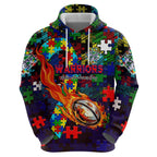 New Zealand Warriors Autism Awareness Hoodie Puzzle Flames Rugby Ball