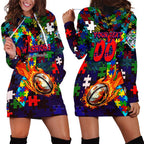 New Zealand Warriors Autism Awareness Hoodie Dress Puzzle Flames Rugby Ball