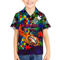 New Zealand Warriors Autism Awareness Kid Hawaiian Shirt Puzzle Flames Rugby Ball