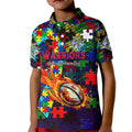 New Zealand Warriors Autism Awareness Kid Polo Shirt Puzzle Flames Rugby Ball