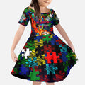New Zealand Warriors Autism Awareness Kid Short Sleeve Dress Puzzle Flames Rugby Ball