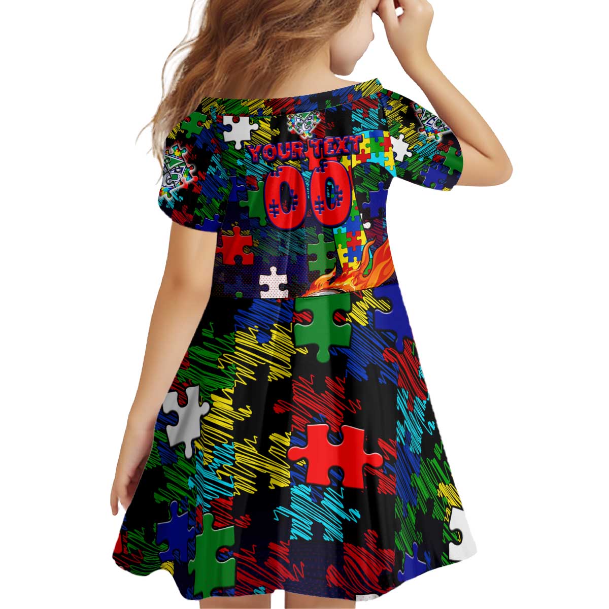 New Zealand Warriors Autism Awareness Kid Short Sleeve Dress Puzzle Flames Rugby Ball