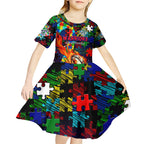 New Zealand Warriors Autism Awareness Kid Short Sleeve Dress Puzzle Flames Rugby Ball