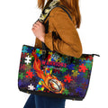 New Zealand Warriors Autism Awareness Leather Tote Bag Puzzle Flames Rugby Ball