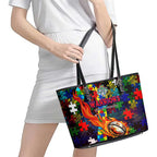 New Zealand Warriors Autism Awareness Leather Tote Bag Puzzle Flames Rugby Ball