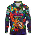 New Zealand Warriors Autism Awareness Long Sleeve Polo Shirt Puzzle Flames Rugby Ball
