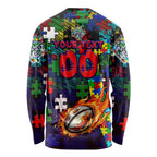 New Zealand Warriors Autism Awareness Long Sleeve Shirt Puzzle Flames Rugby Ball