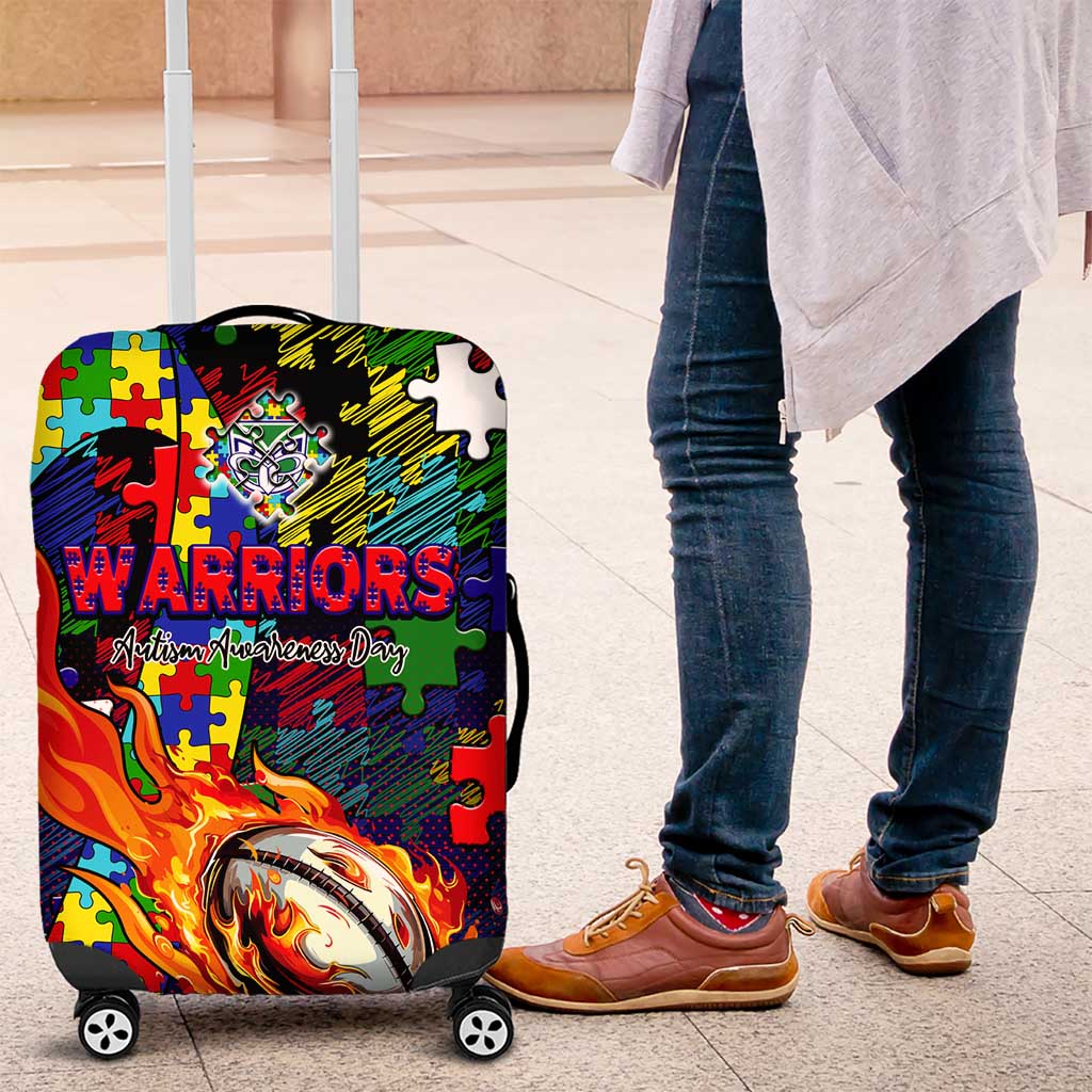 New Zealand Warriors Autism Awareness Luggage Cover Puzzle Flames Rugby Ball