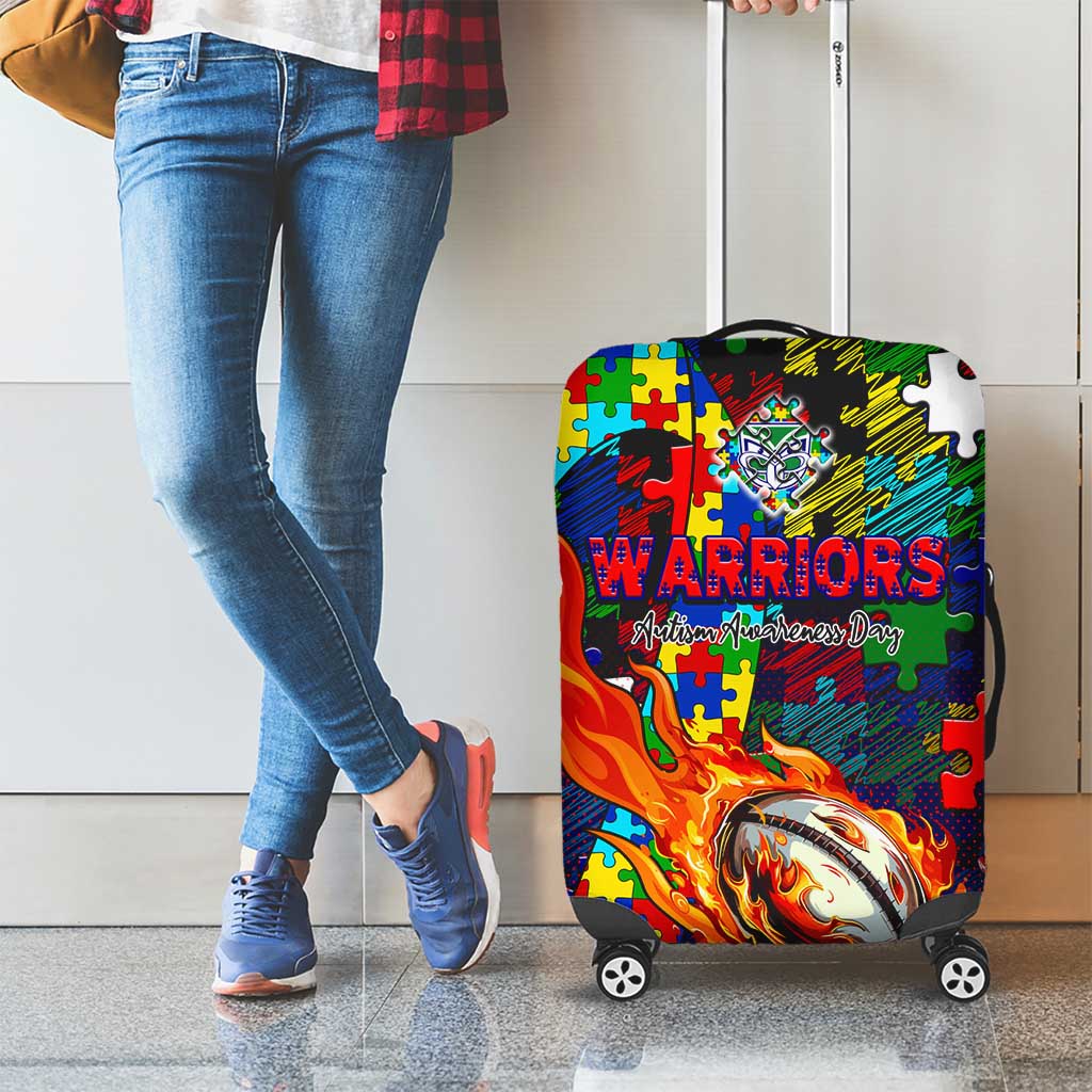 New Zealand Warriors Autism Awareness Luggage Cover Puzzle Flames Rugby Ball