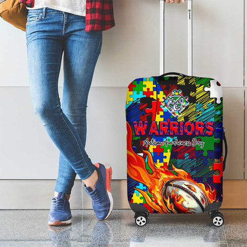 New Zealand Warriors Autism Awareness Luggage Cover Puzzle Flames Rugby Ball