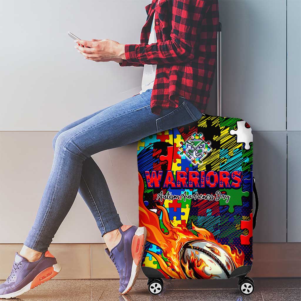 New Zealand Warriors Autism Awareness Luggage Cover Puzzle Flames Rugby Ball