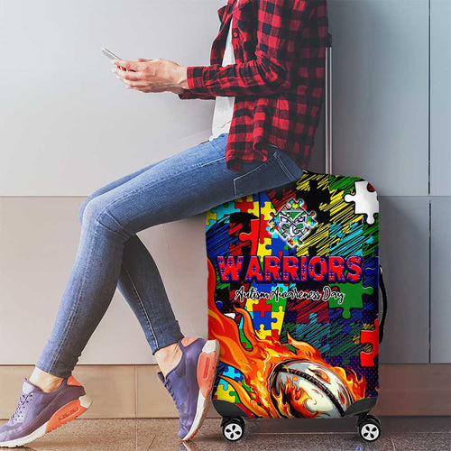 New Zealand Warriors Autism Awareness Luggage Cover Puzzle Flames Rugby Ball