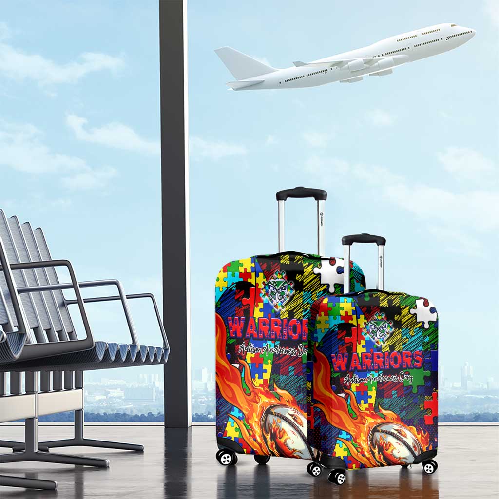 New Zealand Warriors Autism Awareness Luggage Cover Puzzle Flames Rugby Ball