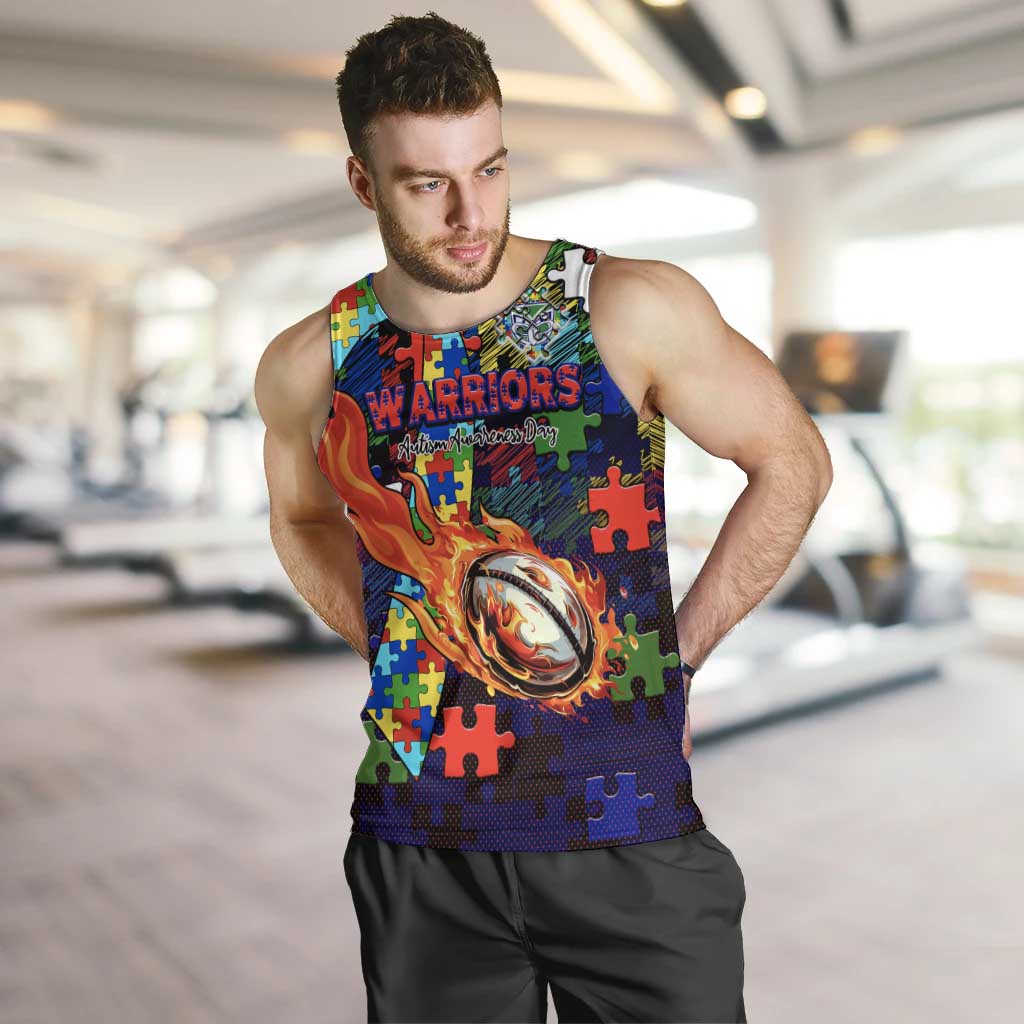 New Zealand Warriors Autism Awareness Men Tank Top Puzzle Flames Rugby Ball