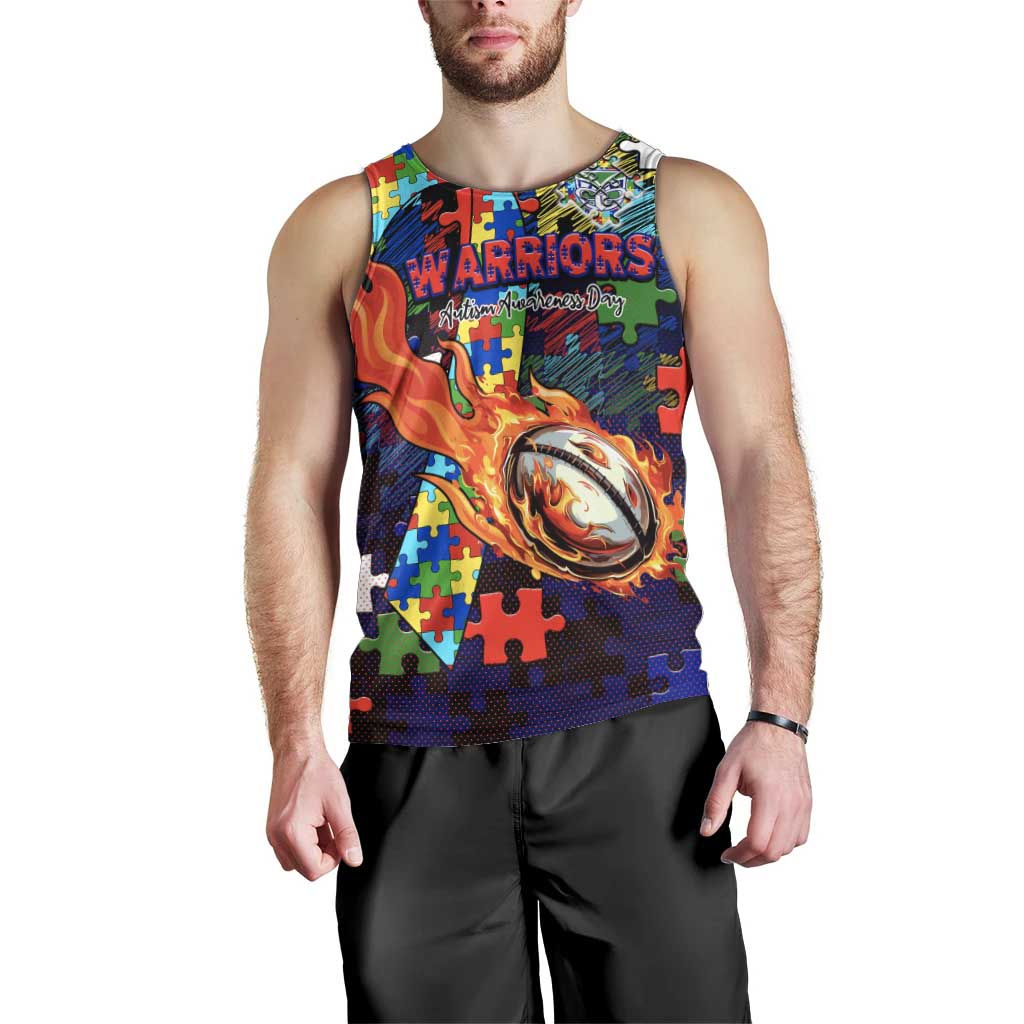 New Zealand Warriors Autism Awareness Men Tank Top Puzzle Flames Rugby Ball