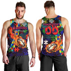 New Zealand Warriors Autism Awareness Men Tank Top Puzzle Flames Rugby Ball