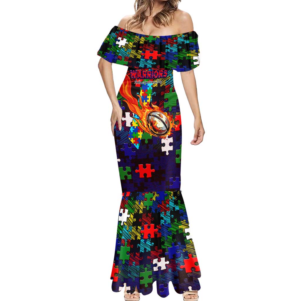 New Zealand Warriors Autism Awareness Mermaid Dress Puzzle Flames Rugby Ball