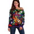 New Zealand Warriors Autism Awareness Off Shoulder Sweater Puzzle Flames Rugby Ball