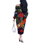 New Zealand Warriors Autism Awareness Off The Shoulder Long Sleeve Dress Puzzle Flames Rugby Ball