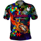 New Zealand Warriors Autism Awareness Polo Shirt Puzzle Flames Rugby Ball