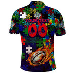 New Zealand Warriors Autism Awareness Polo Shirt Puzzle Flames Rugby Ball