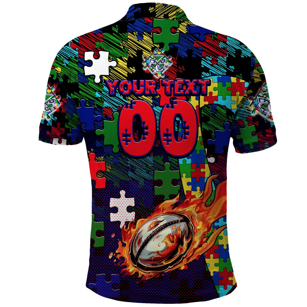 New Zealand Warriors Autism Awareness Polo Shirt Puzzle Flames Rugby Ball